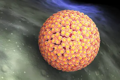 Representación tridimensional del Virus del Papiloma Humano con estructura detallada
